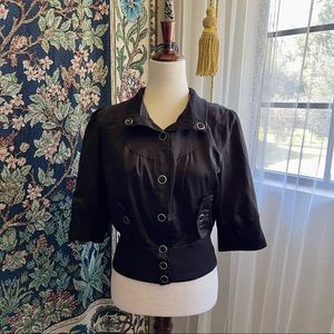 Vintage Early 2000s Y2K Black Satin Cropped Jacket with Buttons